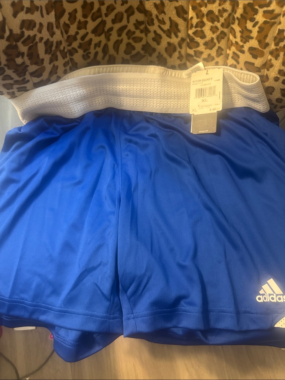 adidas Blue Mesh Athletic Shorts with White Waistband